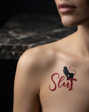 Load image into Gallery viewer, Hot Wife Charms Devilish "Slut" Temporary Tattoo