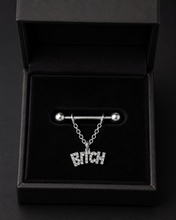 Load image into Gallery viewer, Hot Wife Charms "Bitch" Rhinestone Dangle Nipple Ring - Stainless Steel
