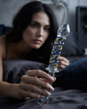 Load image into Gallery viewer, Hot Wife Charms Spiral Textured Glass Dildo Collection – Red/Blue/Clear/Multi (B092)