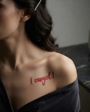 Load image into Gallery viewer, Hot Wife Charms "camgirl" Script Pink &amp; Red Temporary Tattoo