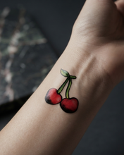 Load image into Gallery viewer, Hot Wife Charms Vibrant Red Twin Cherries Temporary Tattoos - 2 Per Sheet