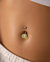 Load image into Gallery viewer, Hot Wife Charms Rhinestone Elephant Navel Belly Button Ring - Yellow/Blue