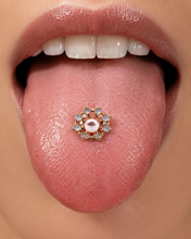 Load image into Gallery viewer, Hot Wife Charms Rose Gold Tongue Ring with Pink Imitation Pearl Floral Cluster