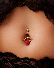 Load image into Gallery viewer, Hot Wife Charms Gold Lips and Red Cubic Zirconia Tongue Navel Belly Button Ring