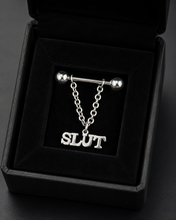 Load image into Gallery viewer, Hot Wife Charms "SLUT" Dangling Nipple Ring - Stainless Steel