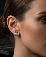 Load image into Gallery viewer, Hot Wife Charms "Slut" Script Stud Earring Set -  Stainless Steel