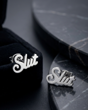 Load image into Gallery viewer, Hot Wife Charms "Slut" Script Stud Earring Set -  Stainless Steel