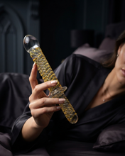 Load image into Gallery viewer, Hot Wife Charms Gold Textured Twist Glass Dildo (B172)