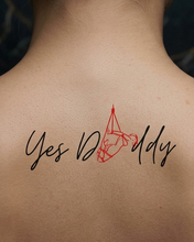 Load image into Gallery viewer, Hot Wife Charms "Yes Daddy" Temporary Tattoo with Shibari Rope Silhouette