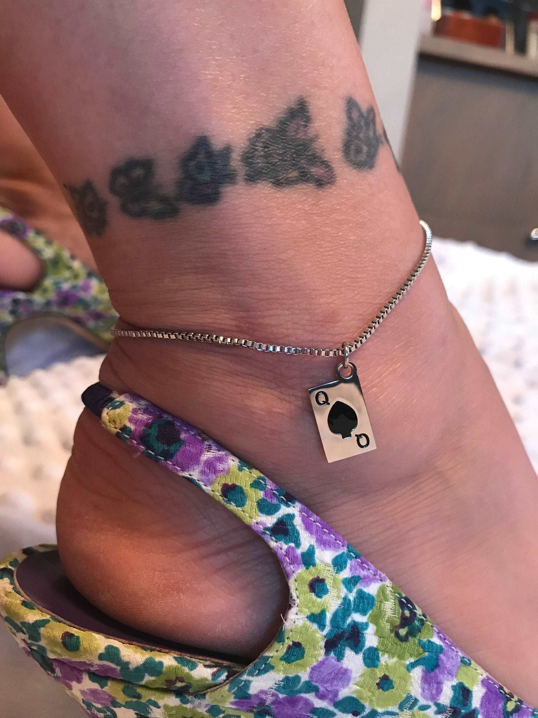 Queen of Spades  Anklet with stainless steel chain