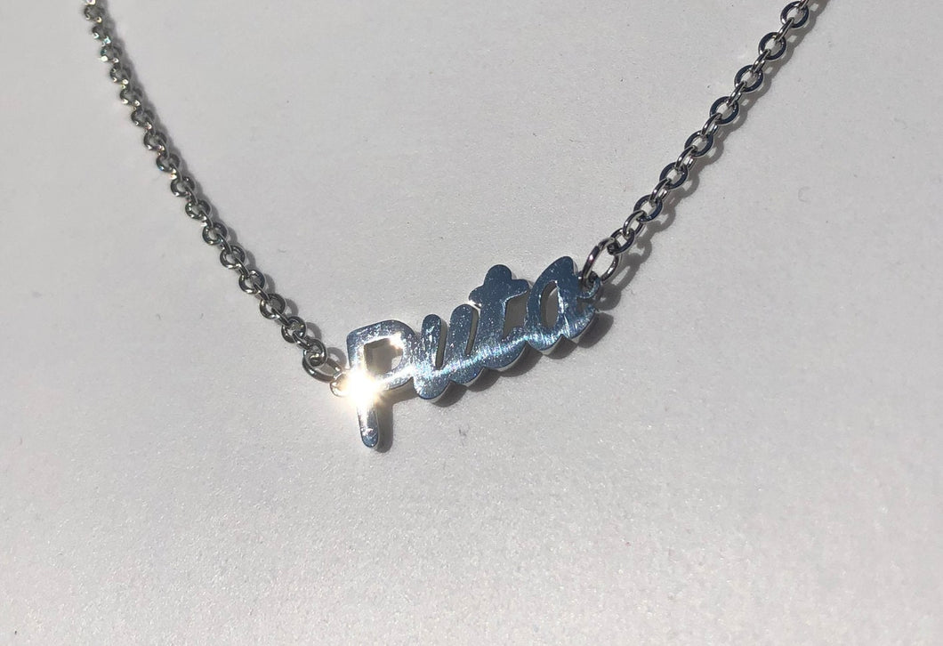 PUTA Necklace or Anklet, Stainless Steel with mirror finish silver color
