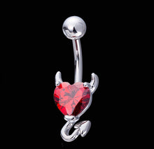 Load image into Gallery viewer, Little Devil Navel Belly Button Ring with Red CZ Heart