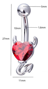 Little Devil Navel Belly Button Ring with Black or White CZ Heart - HWC LLC