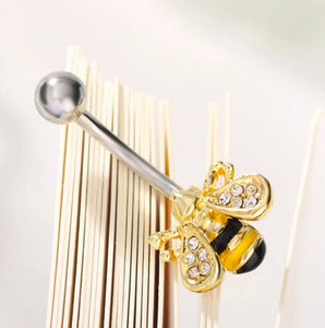 Rhinestone Bumble Bee Belly Button Ring  in Surgical Stainless Steel - HWC LLC
