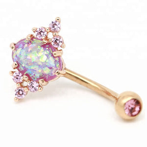 Navel piercing body jewelry rose gold with faux opal and CZ - HWC LLC