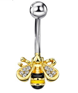 Rhinestone Bumble Bee Belly Button Ring  in Surgical Stainless Steel - HWC LLC