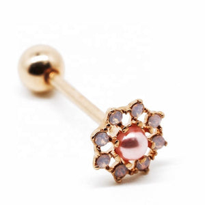 rose gold color tongue jewelry with pink imitation pearl