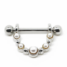 Load image into Gallery viewer, Faux white pearls barbell piercing nipple rings pair