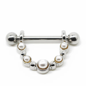 Faux white pearls barbell piercing nipple rings pair