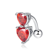 Load image into Gallery viewer, Navel Belly Button Ring with White or Red CZ Heart