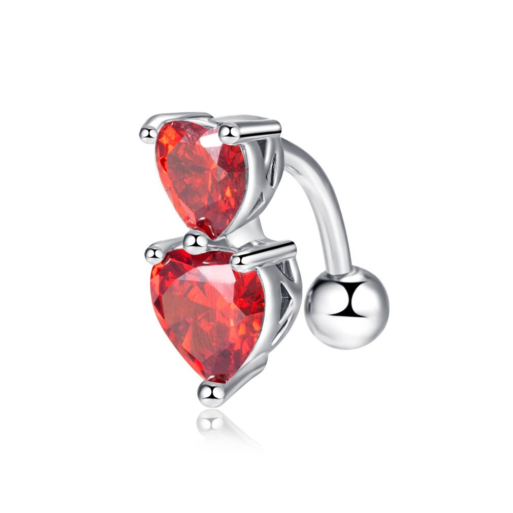 Navel Belly Button Ring with White or Red CZ Heart