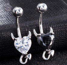Load image into Gallery viewer, Little Devil Navel Belly Button Ring with Black or White CZ Heart