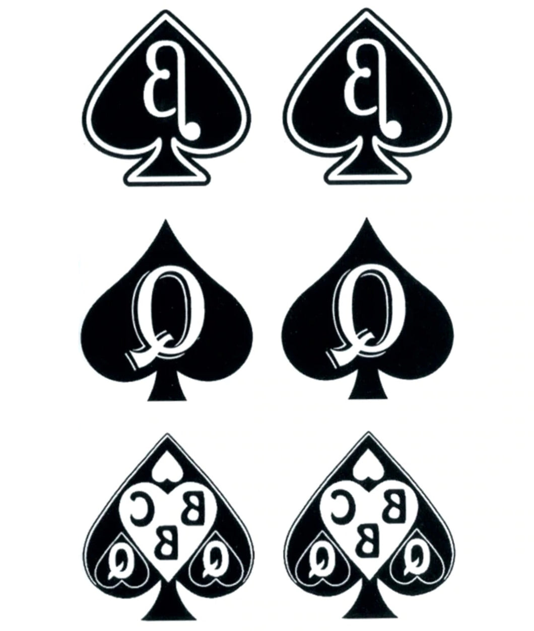 Queen of Spades 6 per sheet Temporary Tattoo